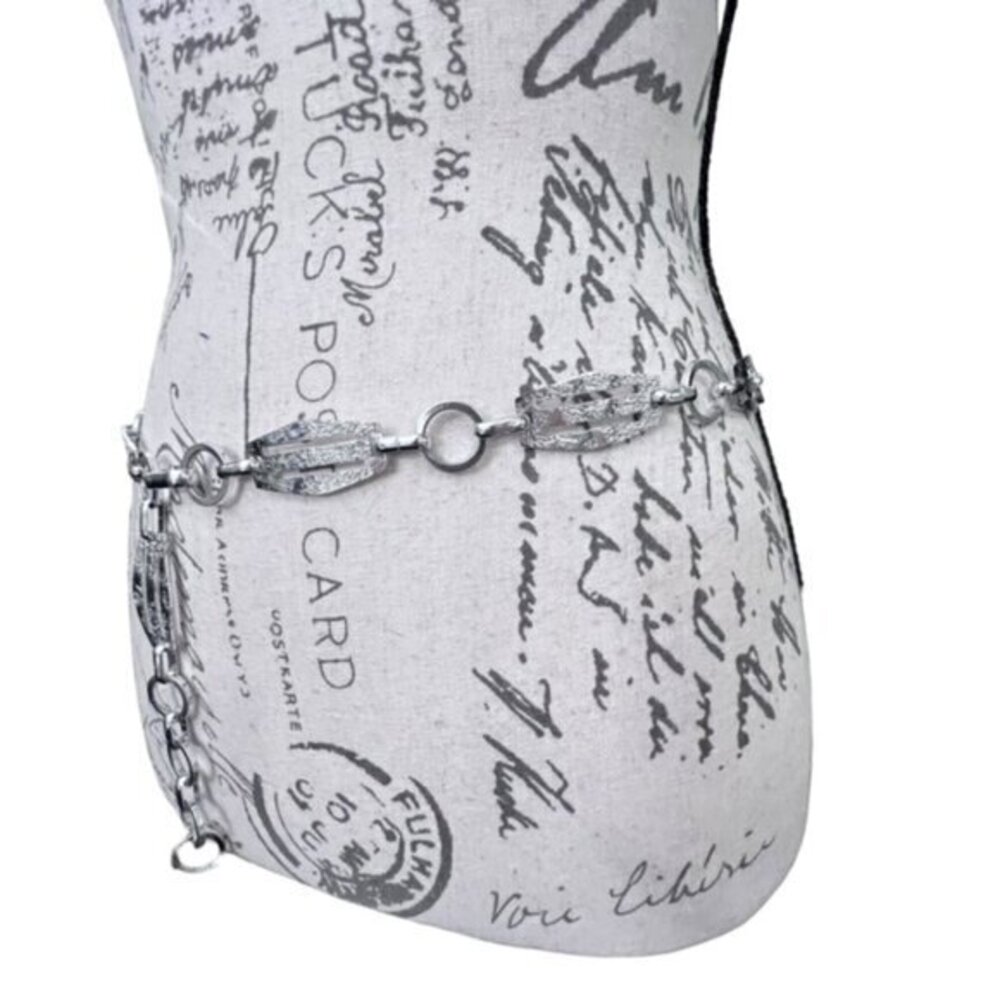 Shiny Silver Chain Belt‎ Up to 35" BOHO Coastal Preppy Nautical Dressy Office - Picture 8 of 8